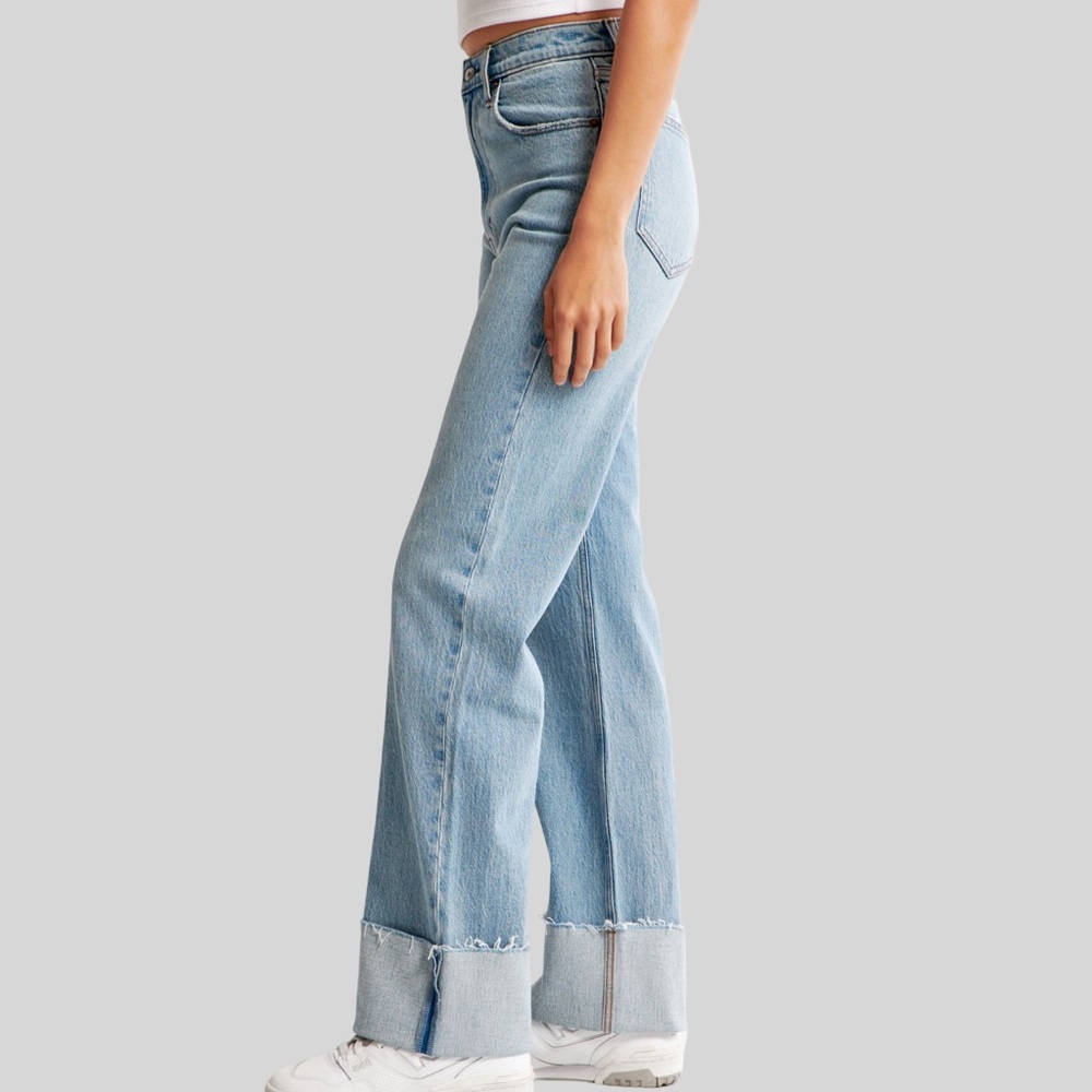New Abercrombie &Fitch Women’s High Rise 90’s Straight Leg Cuffed Ankle Jeans 27 - Picture 3 of 10